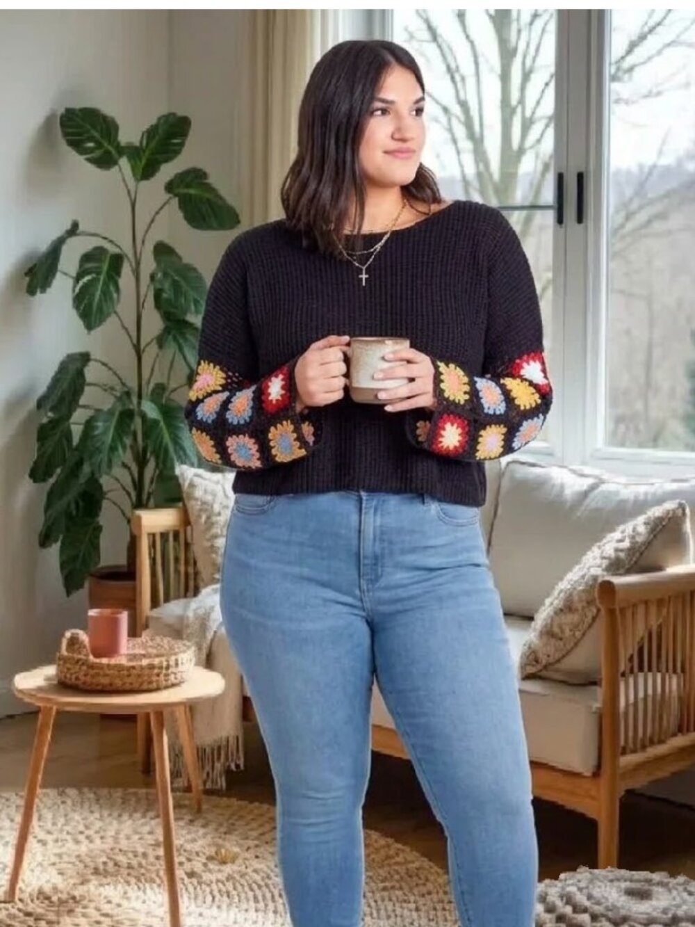 Women's Crop Crochet Multi Sweater compared to Vici Sz L NWOT